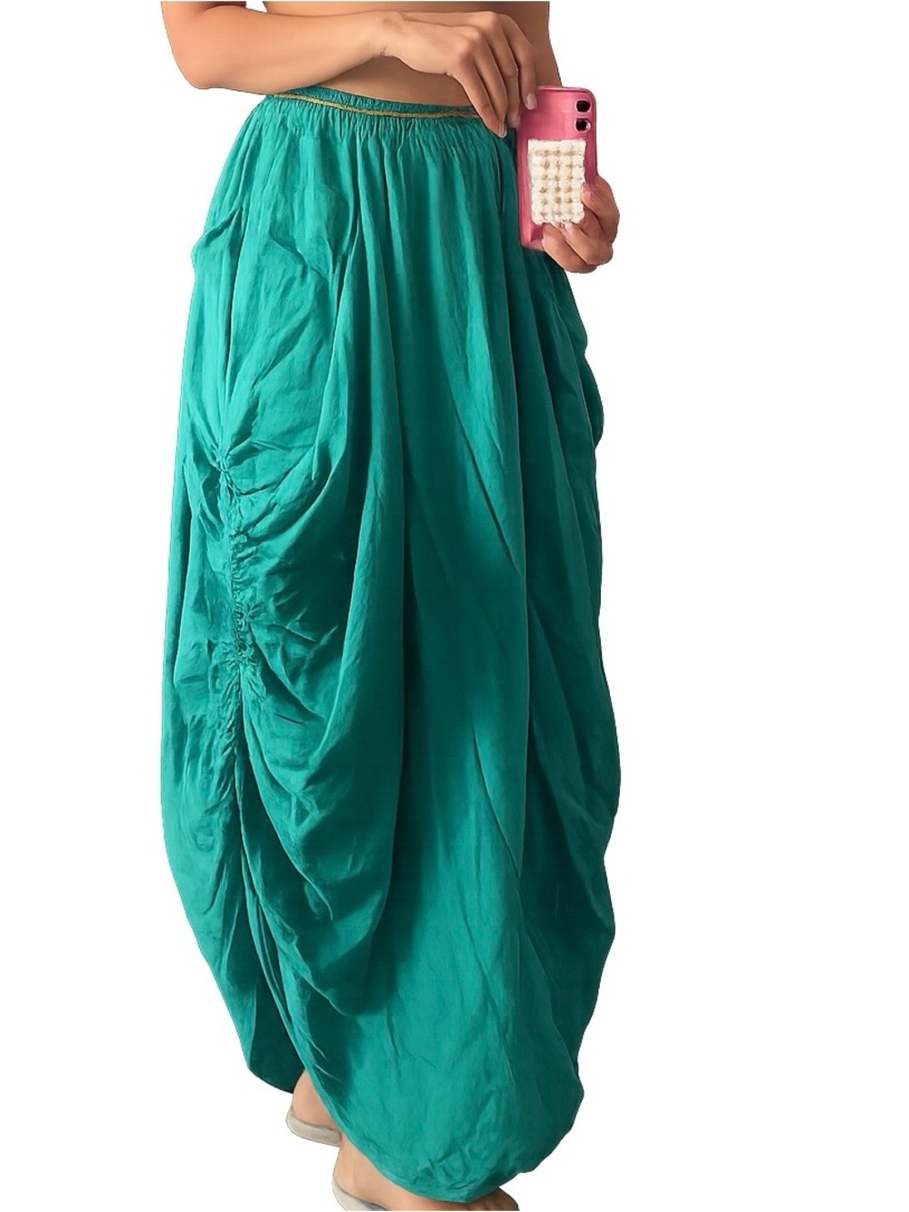 Thaluta Teal Gathered Maxi Skirt